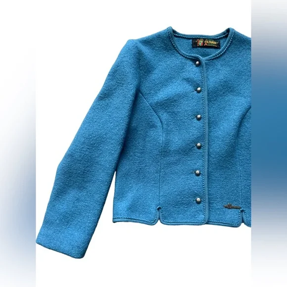 Salzburger Wool Trachten Cardigan Sweater Jacket Austrian Cardigan Blue Size L - Picture 2 of 14
